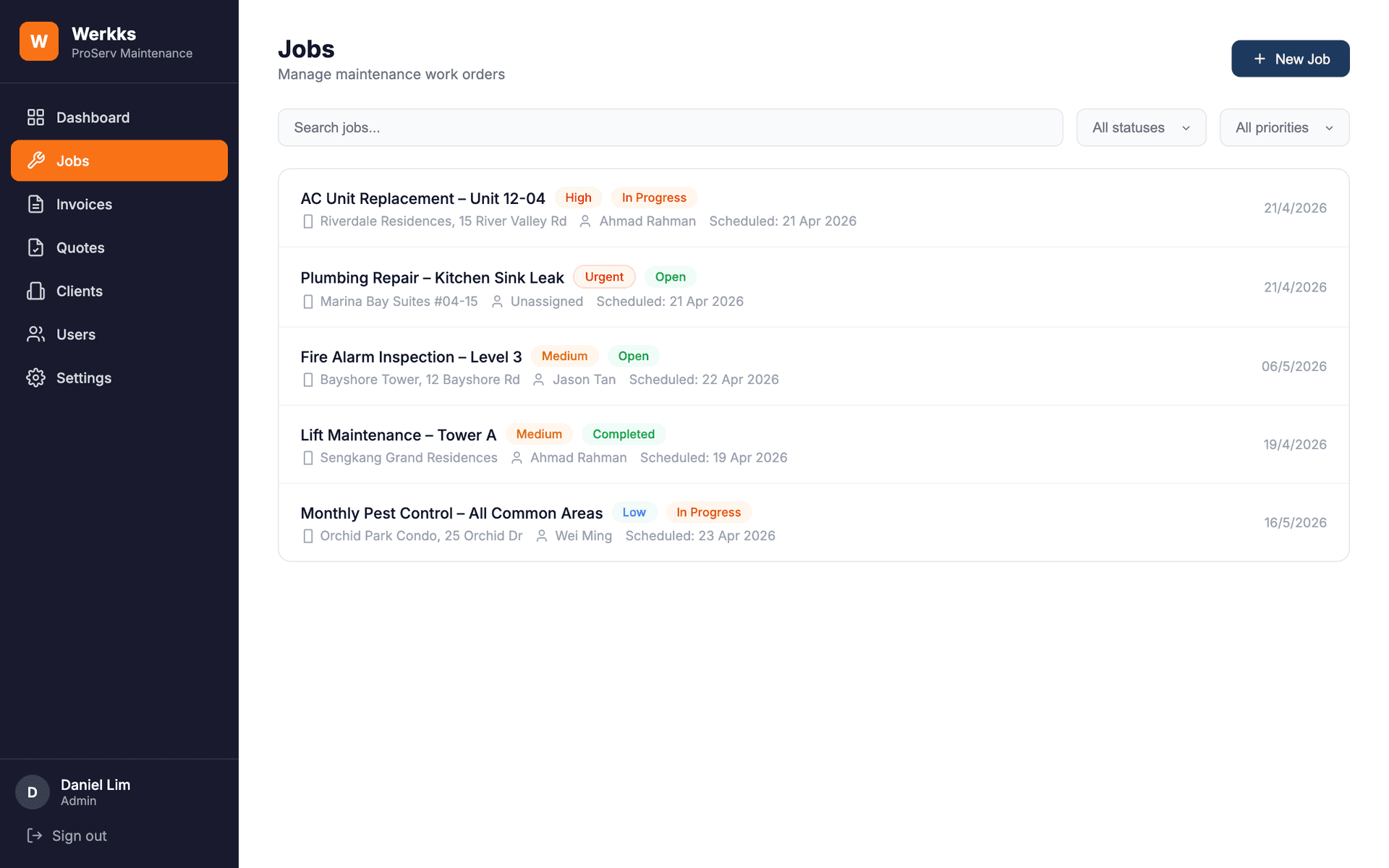 Job management interface